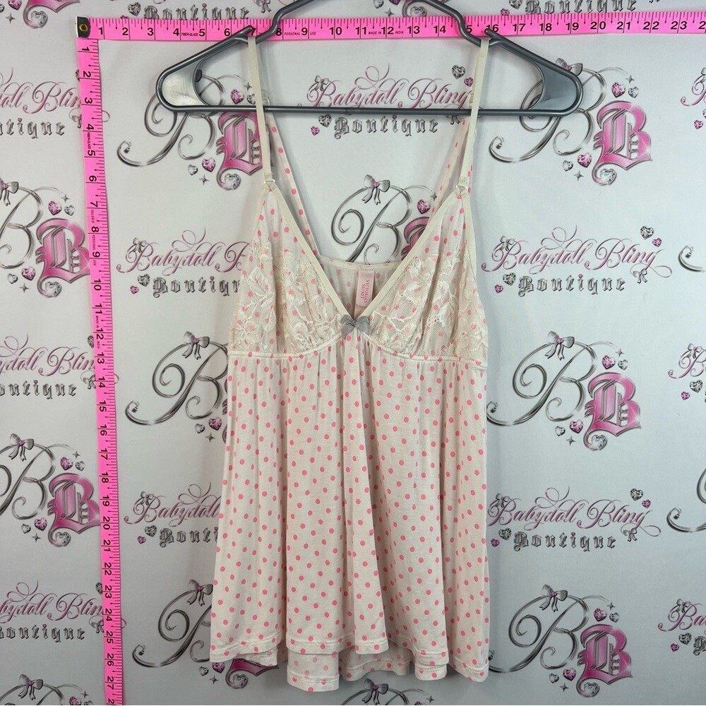 Victoria’s Secret-Cream and Pink Polka Dot Lace Babydoll Slip Dress